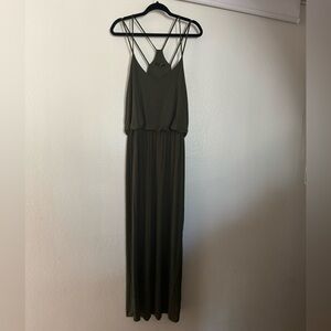 PAPERMOON olive green maxi dress with double strap and elastic waist. XL petite